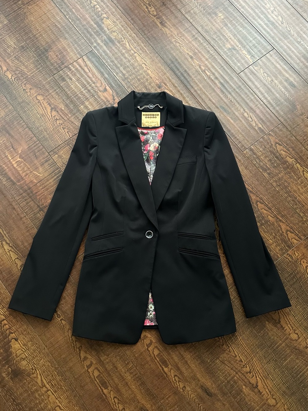 Ted Baker Black Single-Button Blazer with Floral Lining